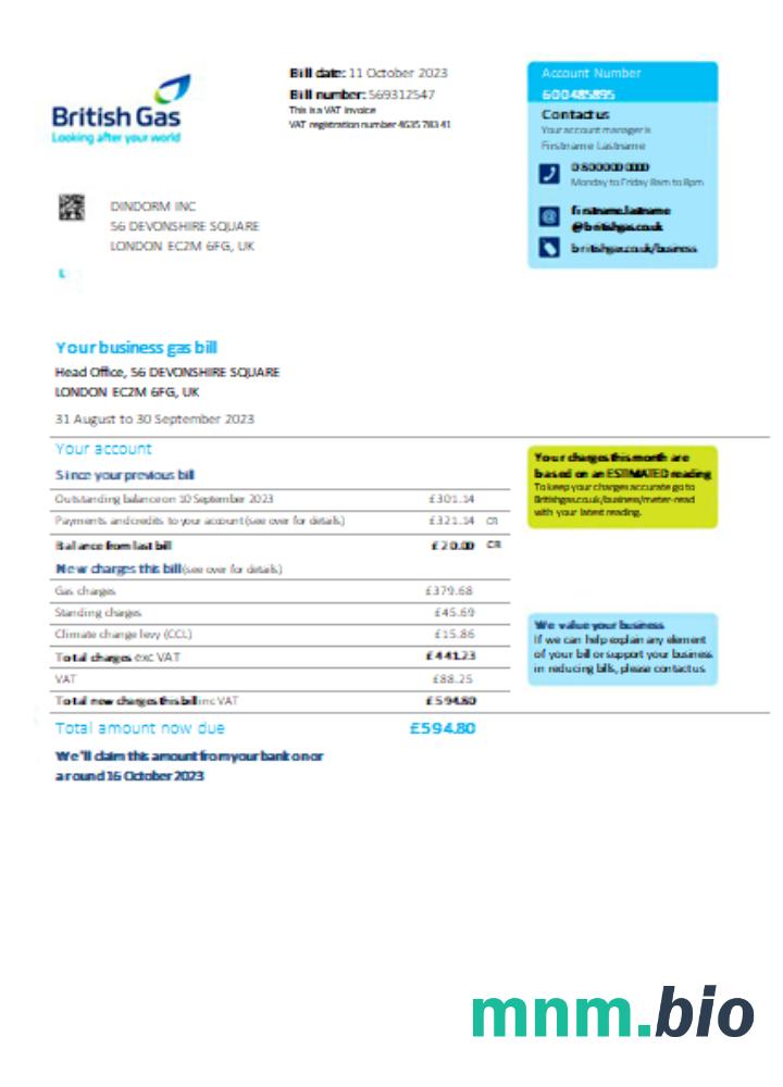 British Gas rachunek za usługi komunalne